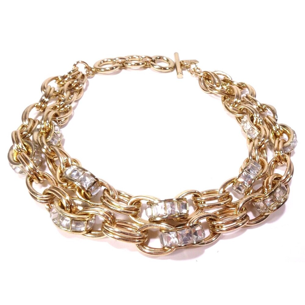 Neiman Marcus Lee Angel Women's Gold Crystal Baguette Double Layer Necklace NWT